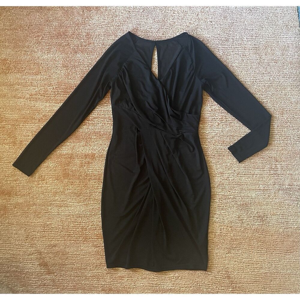 Venus little black dress LBD ruched long sleeve bodycon cocktail party XS